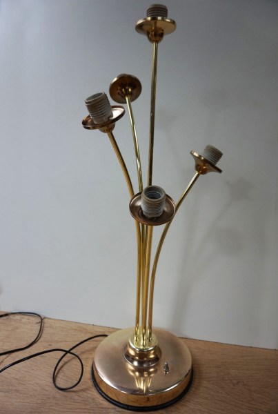 Vintage goud glass bloemlamp Lotus Hollywood Regency Midcentury modern gilded flower tulip table lamp-00001